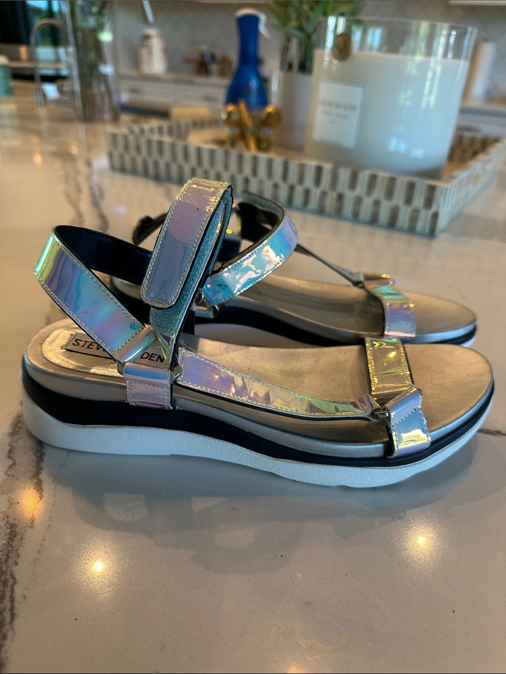 Steve Madden Iridescent Holographic Platform Sandals